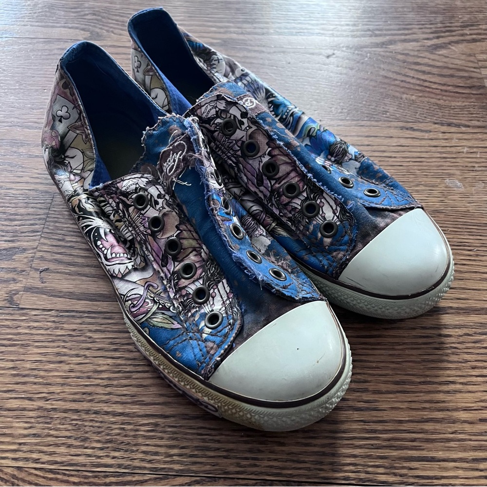 Y2K Ed Hardy Christian Audigier Blue Tiger Low Top Sneakers Size 8